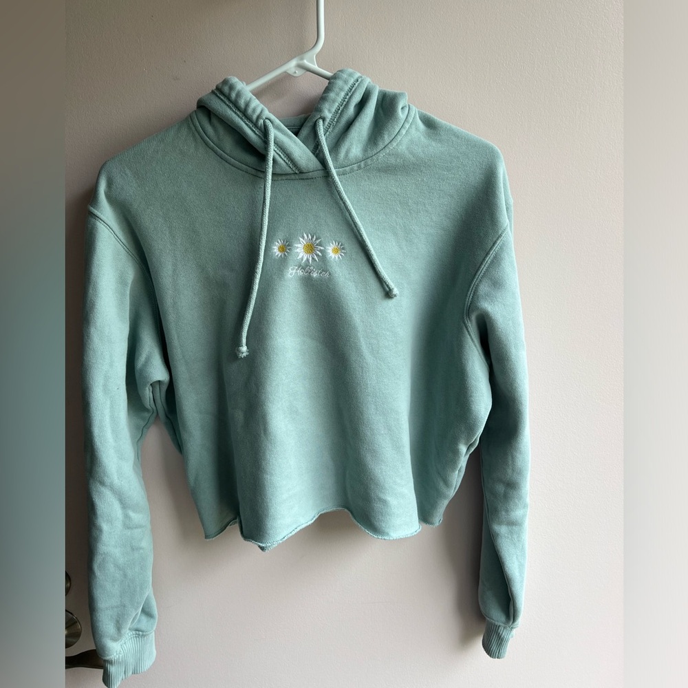 Hollister Sage Green Cropped Hoodie XS
